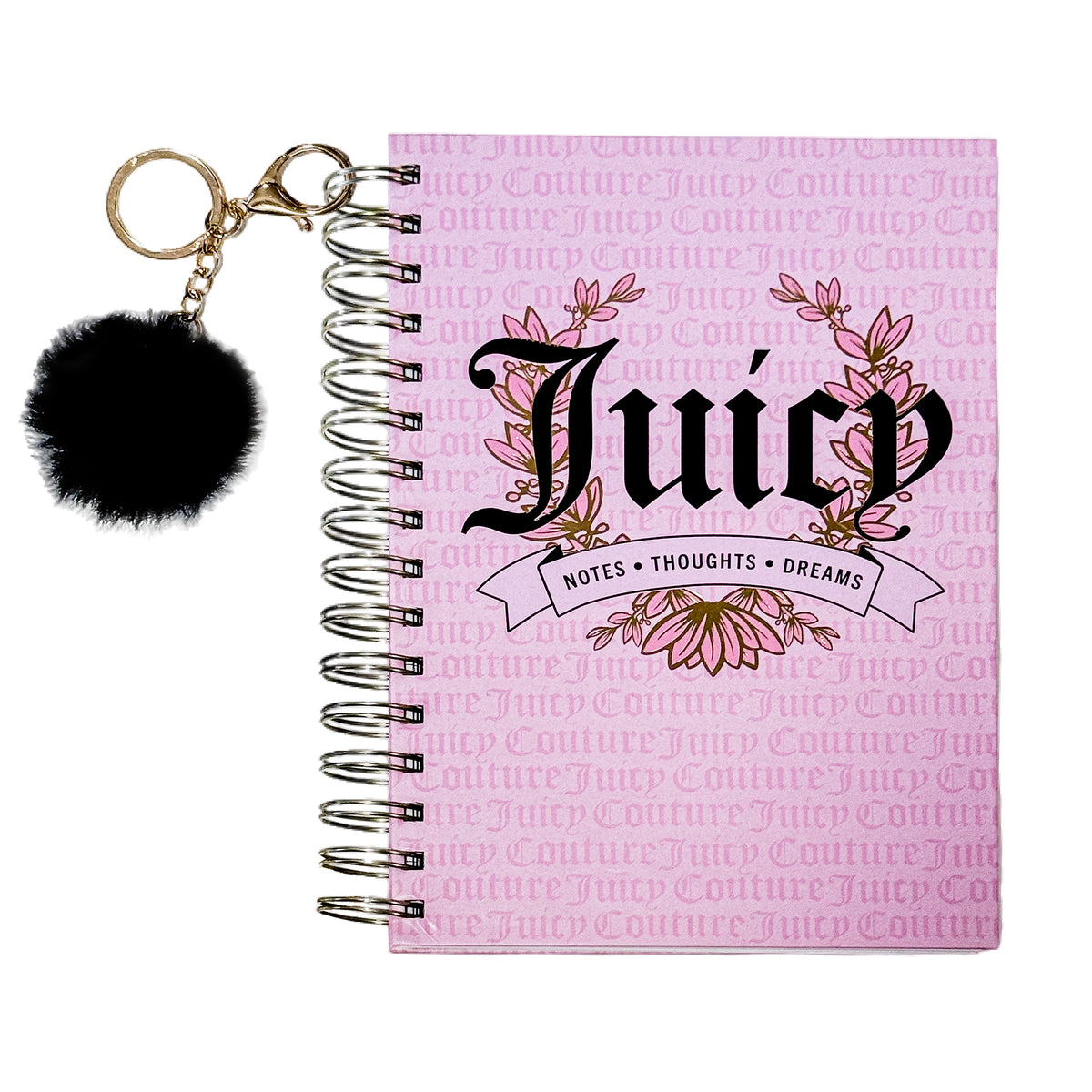 Juicy Couture Blush Spiral Notebook with Pom Keychain