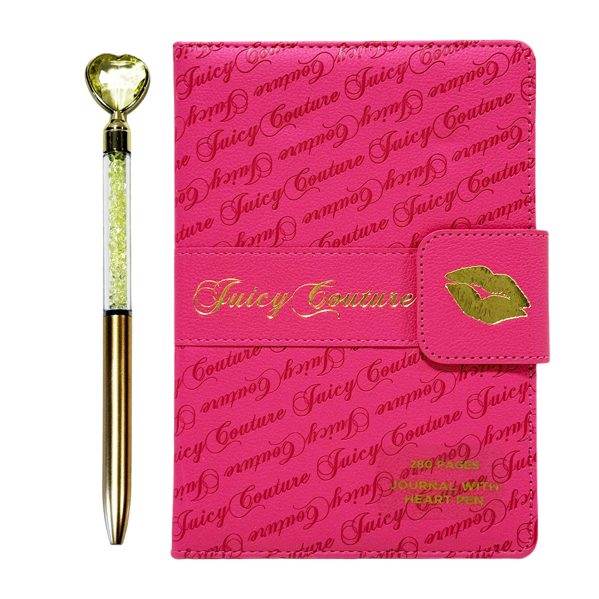 Juicy Couture Faux Leather Journal with Snap Closure & Heart Pen