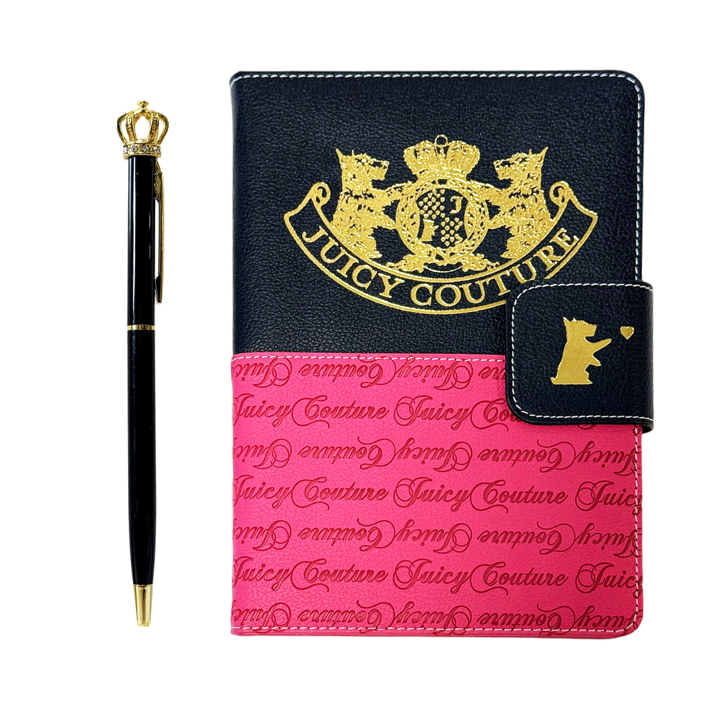 Juicy Couture Faux Leather Journal with Snap Closure & Crown Pen