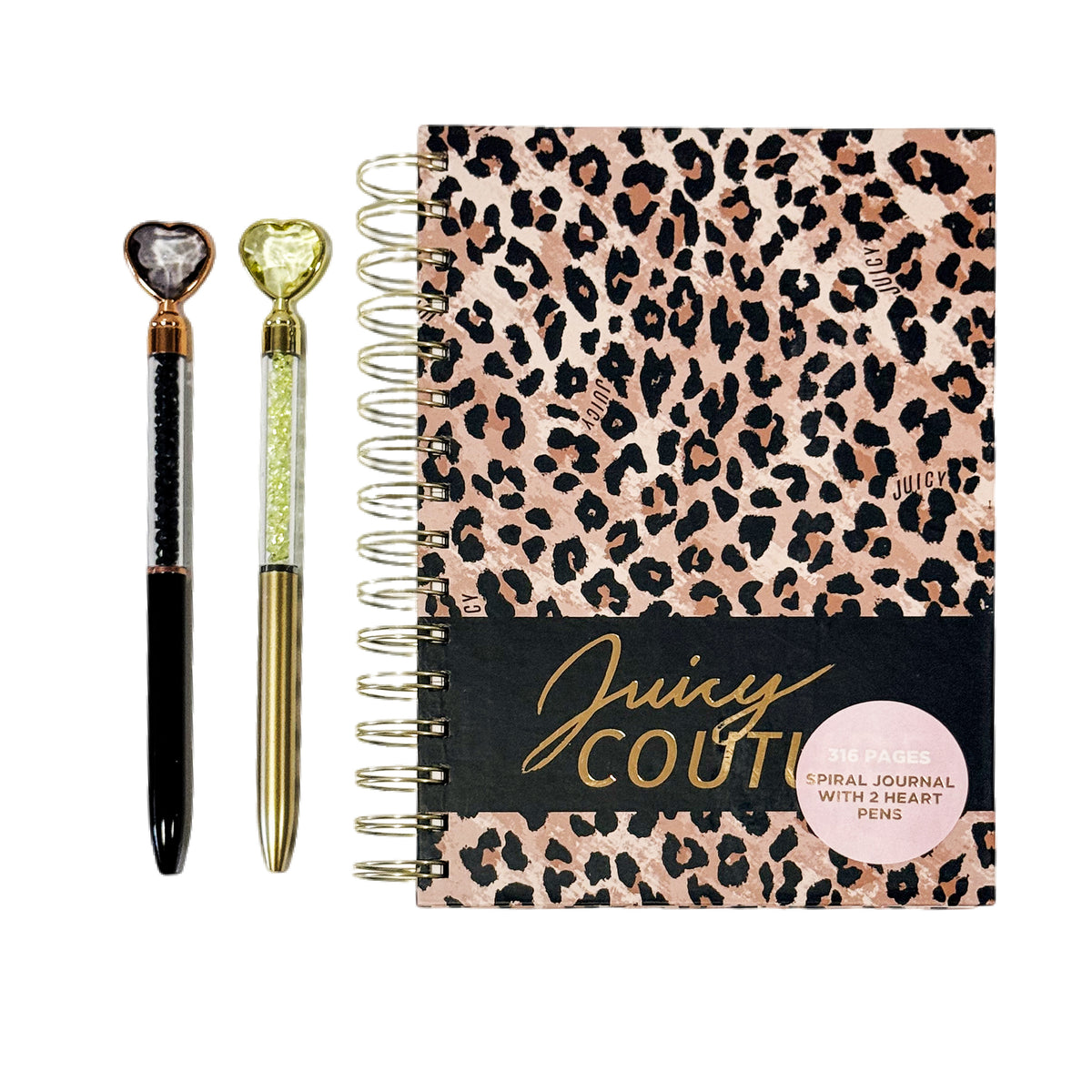 Juicy Couture Cheetah Print Spiral Notebook with 2 Heart Pens