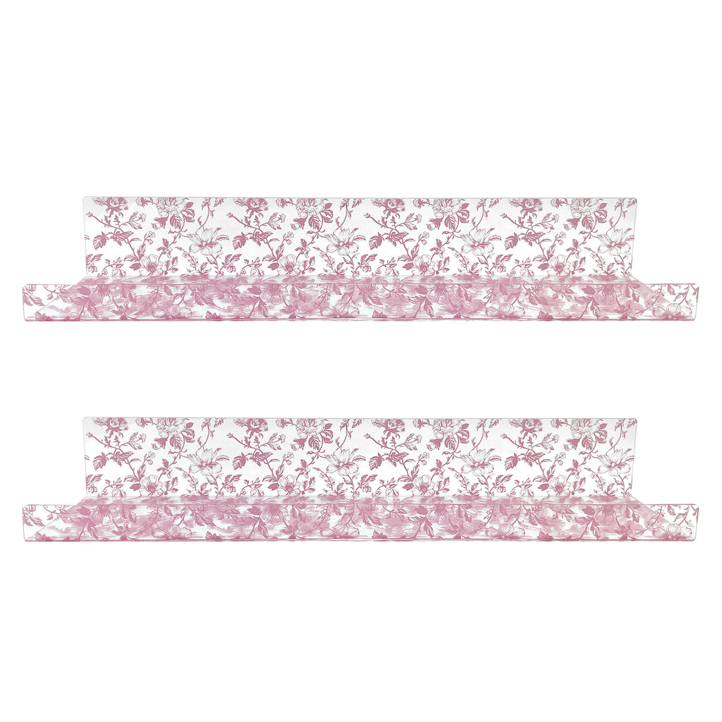 20” Pink Toile Acrylic Floating Wall Shelves, Set of 2