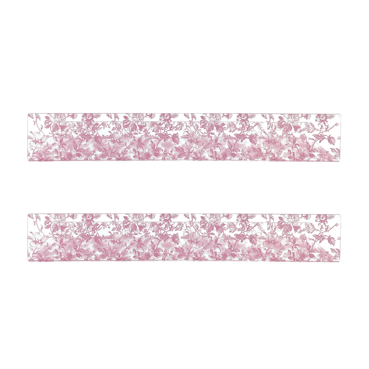 20” Pink Toile Acrylic Floating Wall Shelves, Set of 2