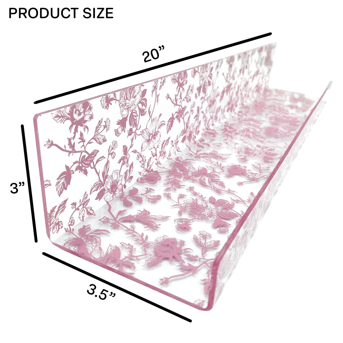 20” Pink Toile Acrylic Floating Wall Shelves, Set of 2