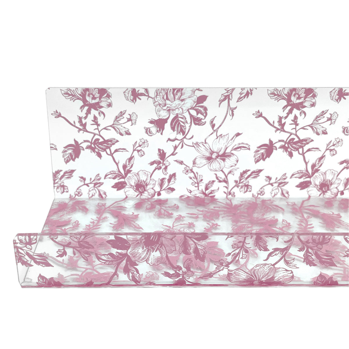 20” Pink Toile Acrylic Floating Wall Shelves, Set of 2