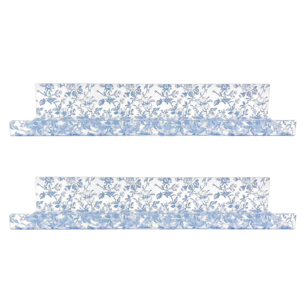 20” Blue Toile Acrylic Floating Wall Shelves, Set of 2