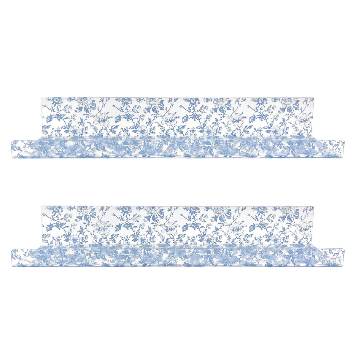 20” Blue Toile Acrylic Floating Wall Shelves, Set of 2