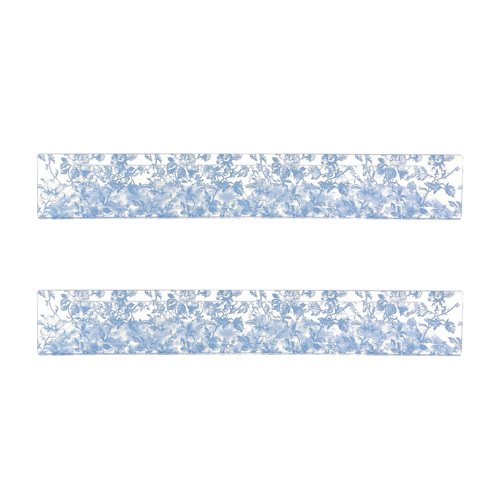 20” Blue Toile Acrylic Floating Wall Shelves, Set of 2