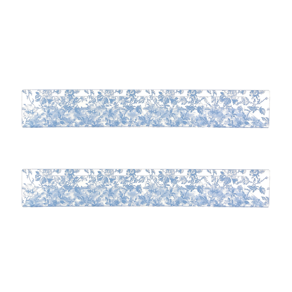 20” Blue Toile Acrylic Floating Wall Shelves, Set of 2