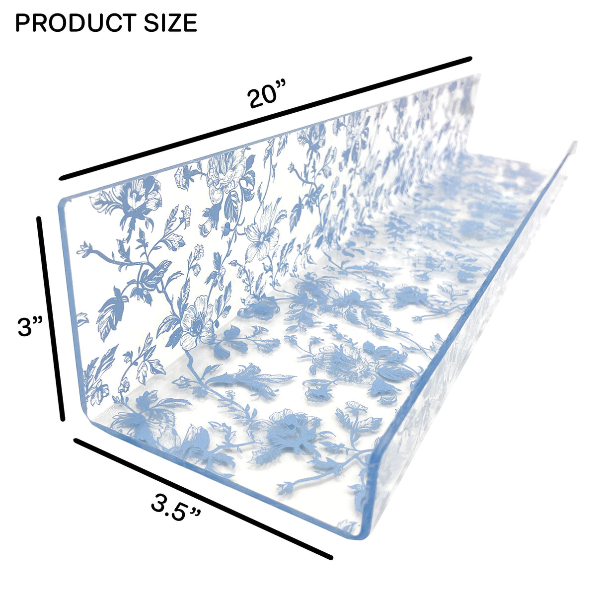20” Blue Toile Acrylic Floating Wall Shelves, Set of 2
