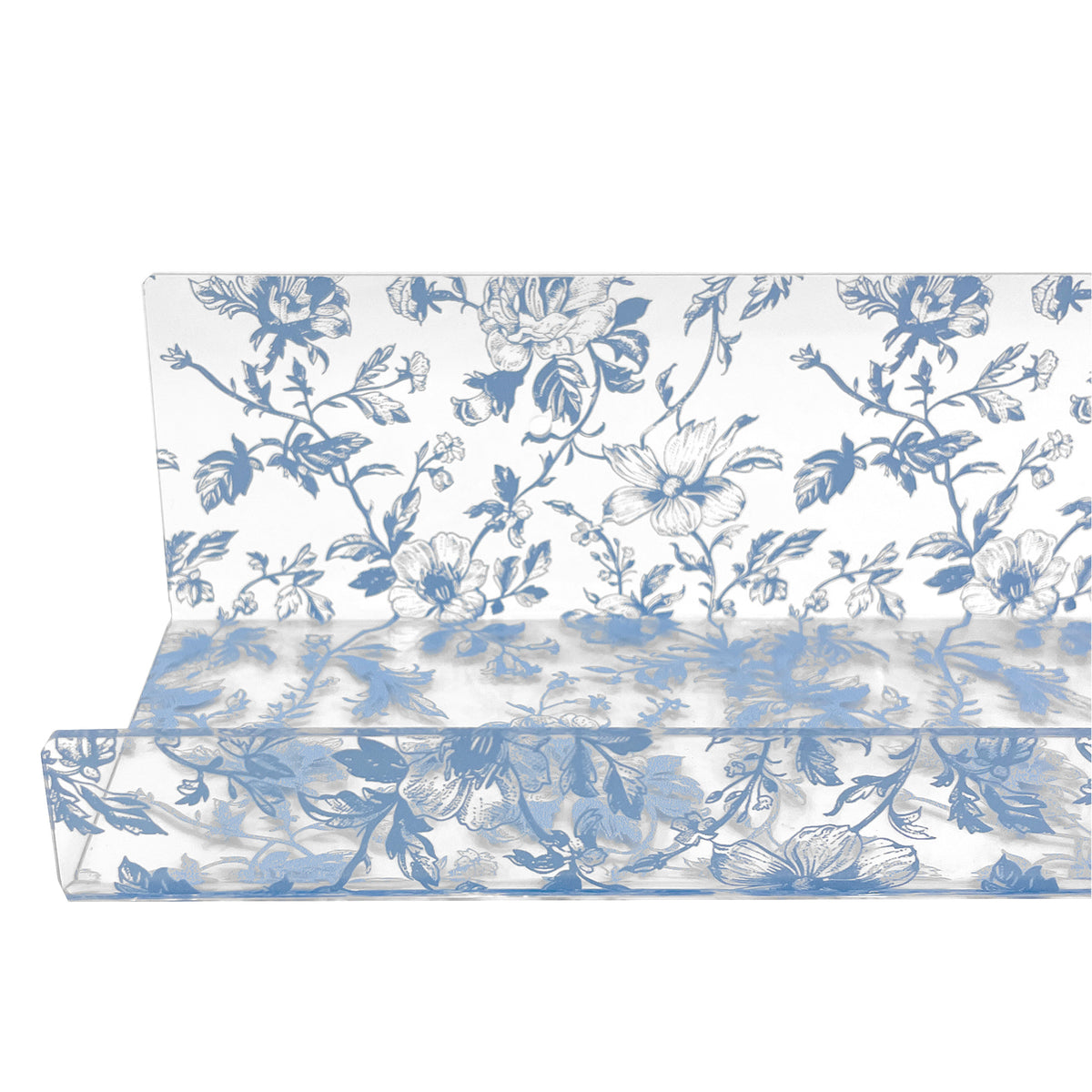 20” Blue Toile Acrylic Floating Wall Shelves, Set of 2