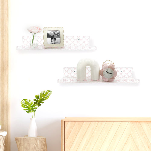 20” Pink Bow Acrylic Floating Wall Shelves, Set of 2