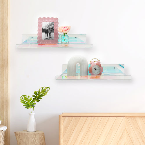 20” Iridescent Acrylic Floating Wall Shelves, Set of 2
