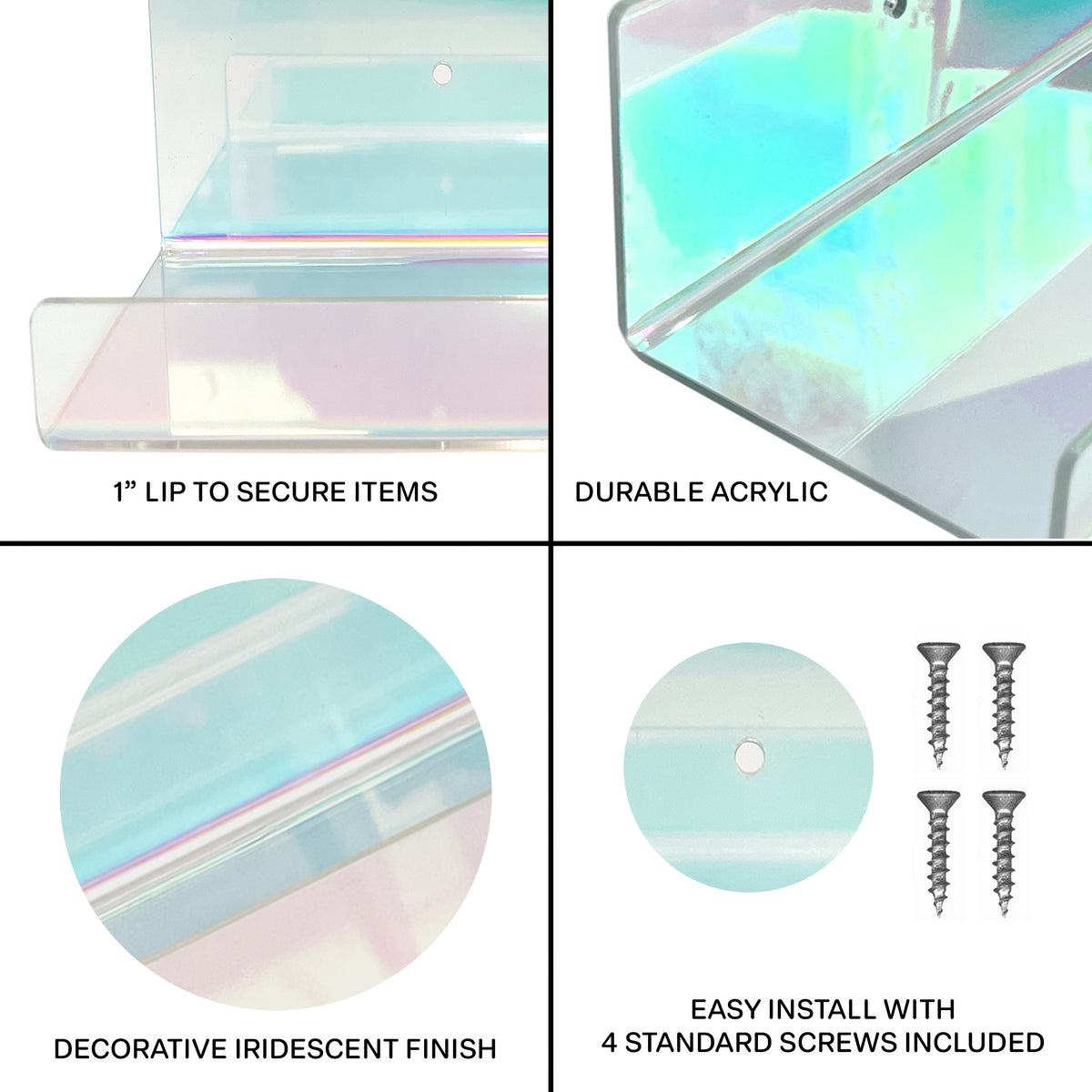 20” Iridescent Acrylic Floating Wall Shelves, Set of 2