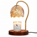 Amber Petal Glass Candle Warmer Lamp & Candle Set – Dark Wood Base