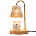 Amber Rose Glass Candle Warmer Lamp & Candle Set – Natural Wood Base