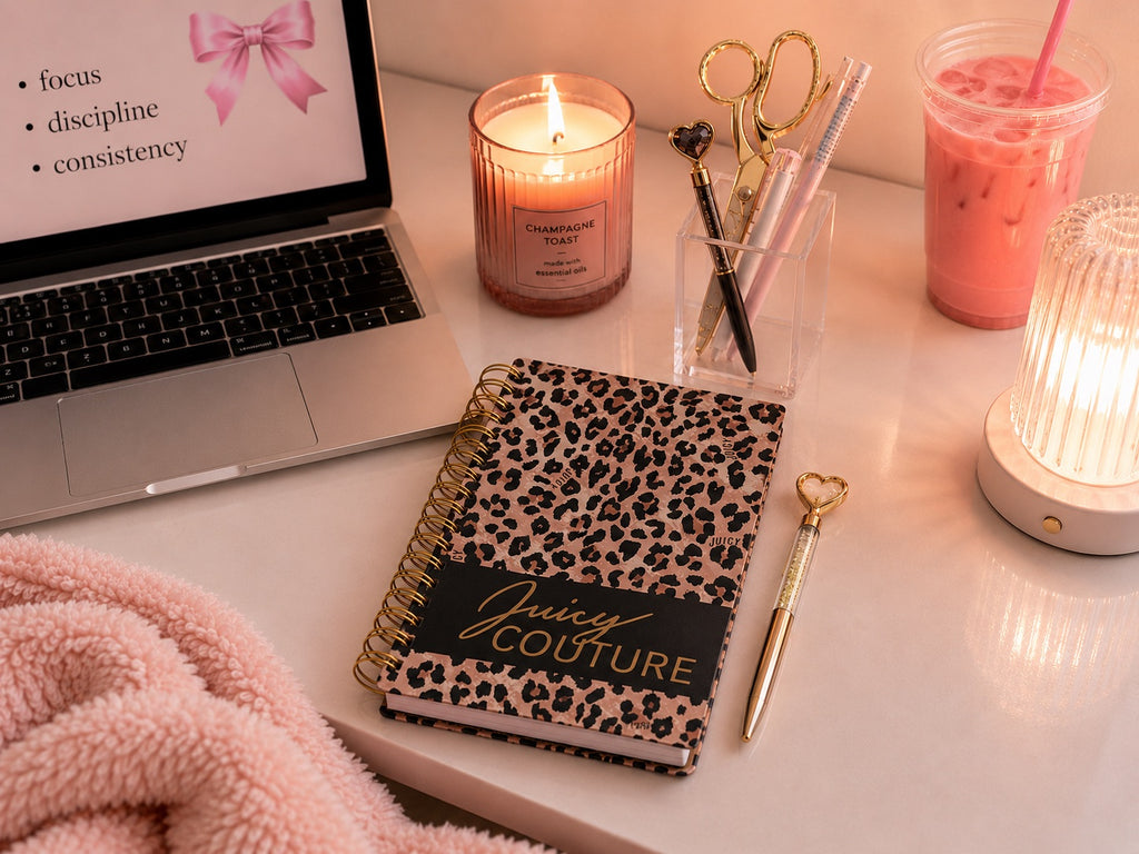 Juicy Couture Cheetah Print Spiral Notebook with 2 Heart Pens