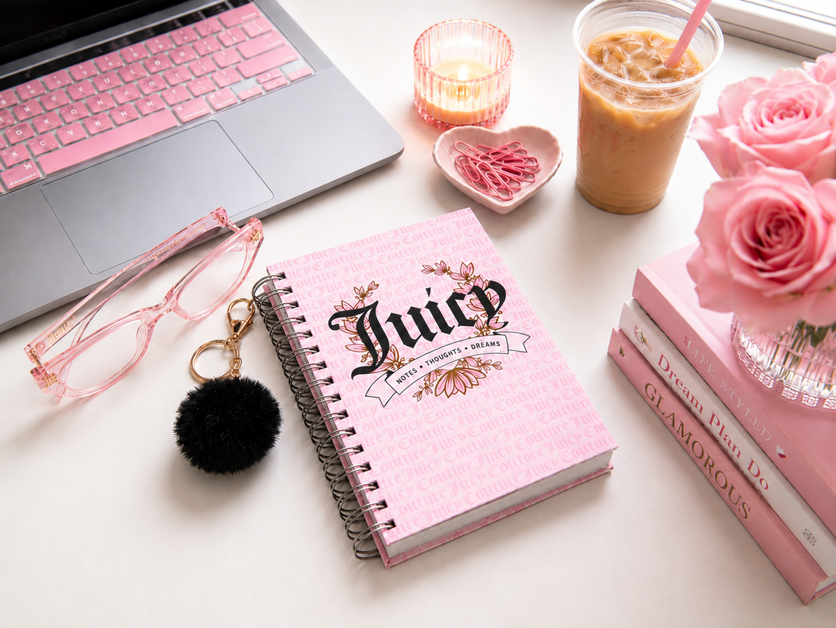 Juicy Couture Blush Spiral Notebook with Pom Keychain